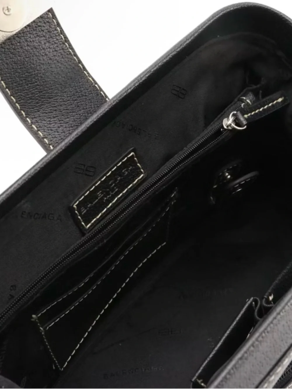 Balenciaga Black Leather BB Doctor Bag Clutch with Contrast Stitching